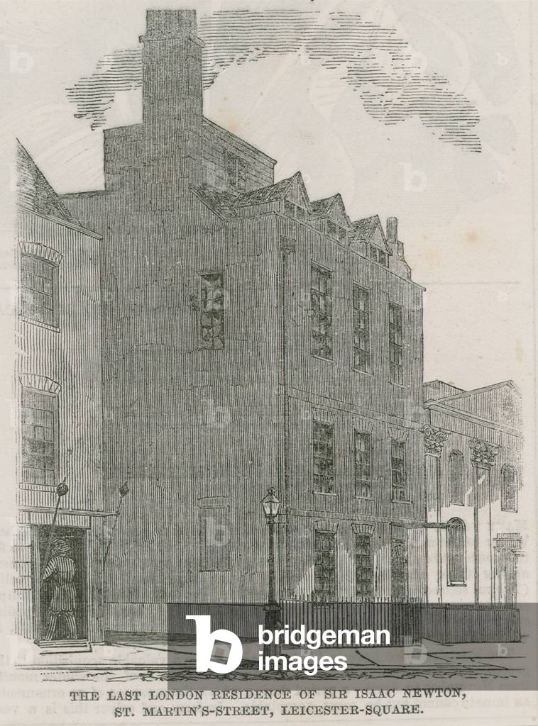 Sir Isaac Newton's House, St Martin's Street, Leicester Square London (engraving)