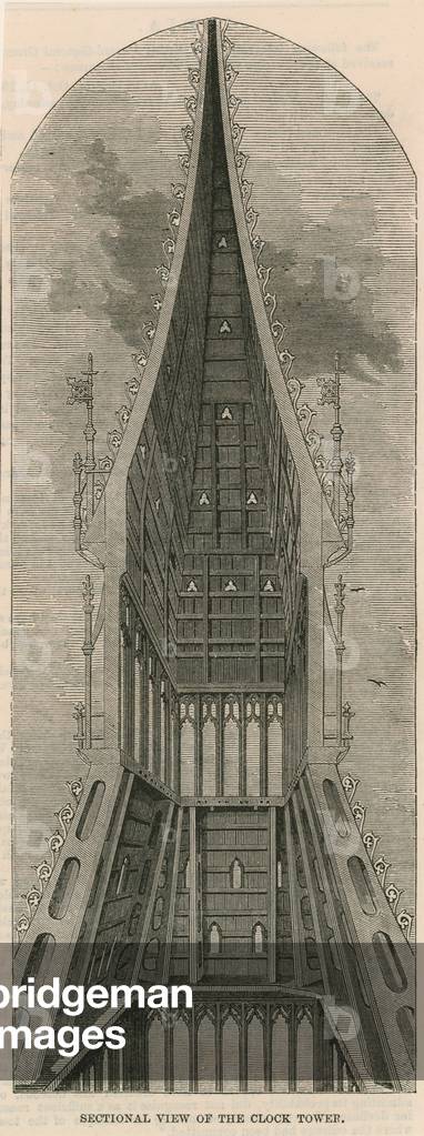 Sectional views of the Clock Tower, Westminster, London (engraving)
