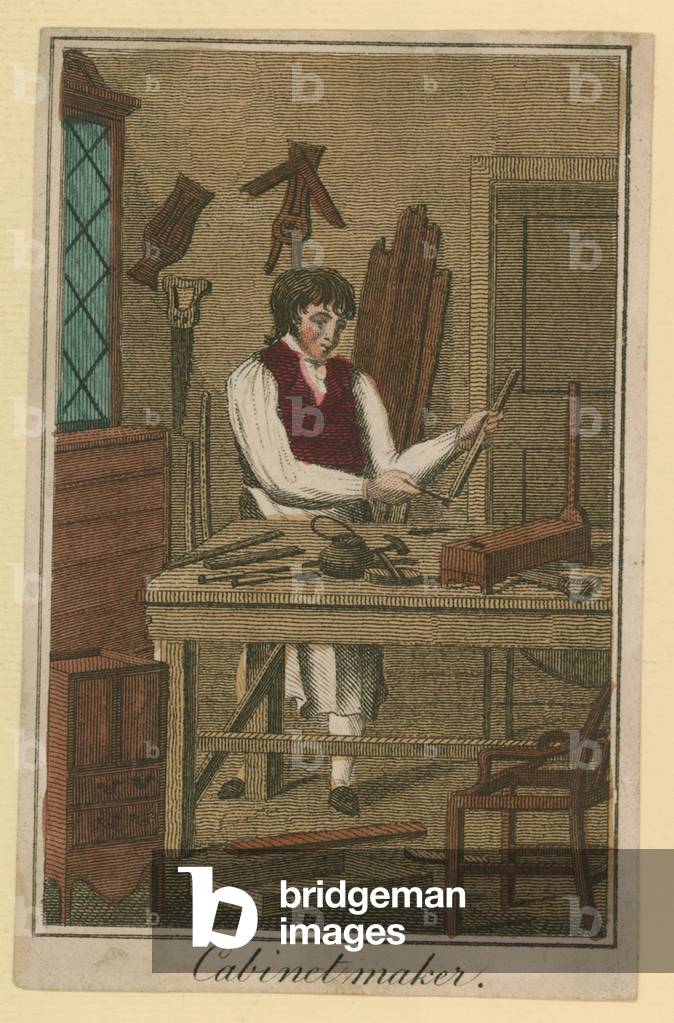 The Cabinet Maker (coloured engraving)