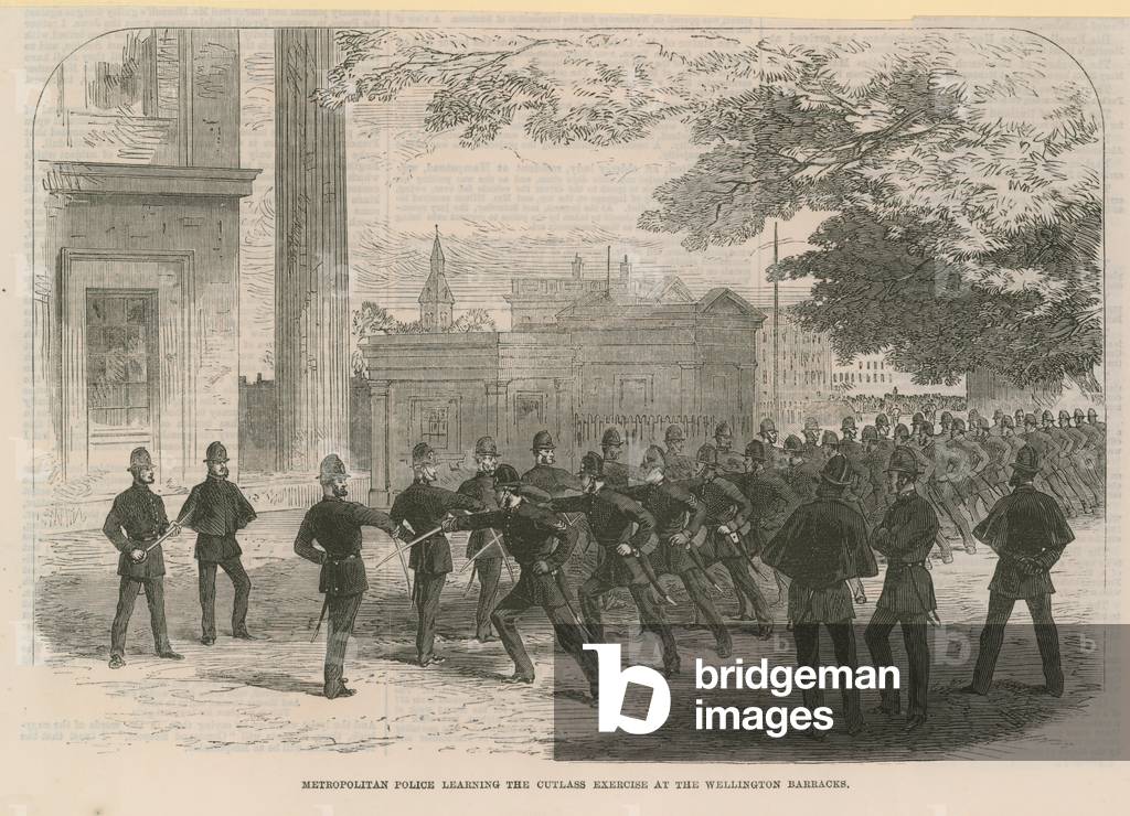 Metropolitan police learning the cutlass execise (engraving)