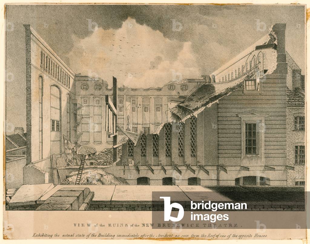 View of the ruins of the New Brunswick Theatre, Wellclose Square, London (engraving)