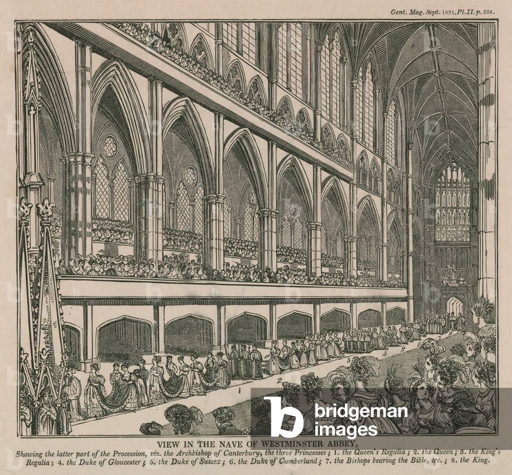View in the nave of Westminster Abbey during the Coronation of King William IV and Queen Adelaide (engraving)
