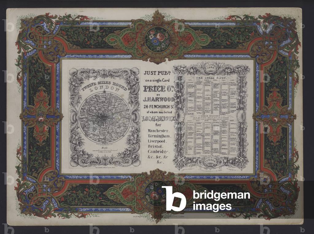 Promotional item for Twelve Miles Round London and Almanack for 1846 (colour litho)