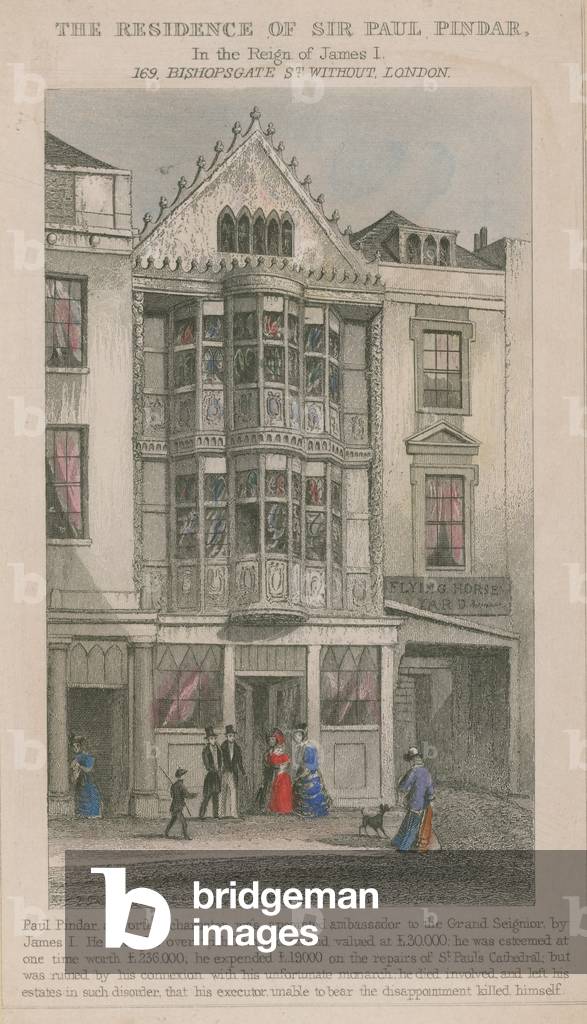 The residence of Sir Paul Pindar (coloured engraving)
