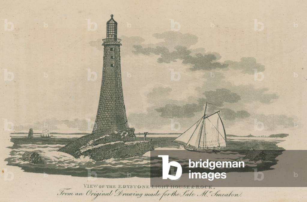 View of the Edystone Lighthouse and rock (engraving)