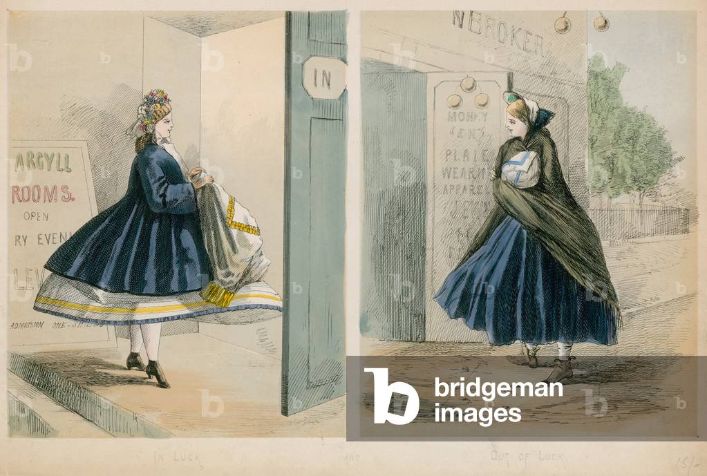 In luck and out of luck; prostitution (coloured engraving)
