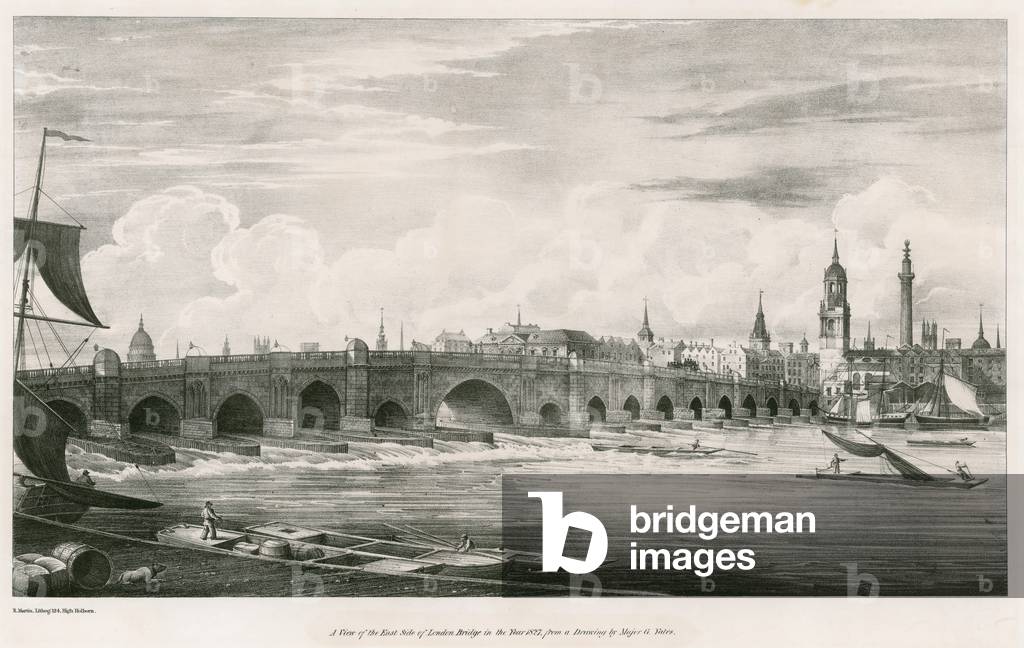 A view of the east side of London Bridge in the year 1827 (engraving)