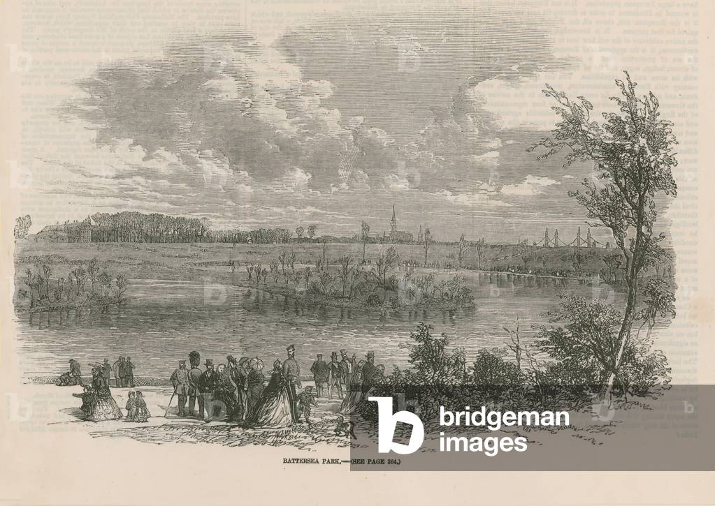 General view of people in Battersea Park (engraving)