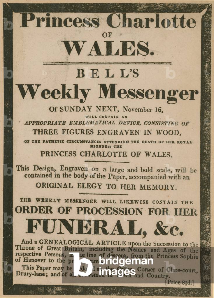 Advert for Bell's Weekly Messenger of Sunday, 16 November1817 (engraving)