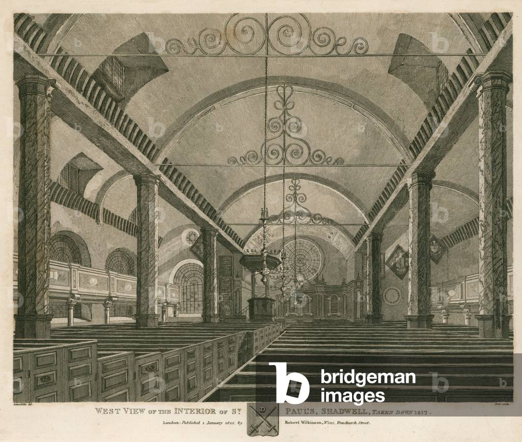 West view of the interior of St Paul's, Shadwell, London, taken down 1817 (engraving)