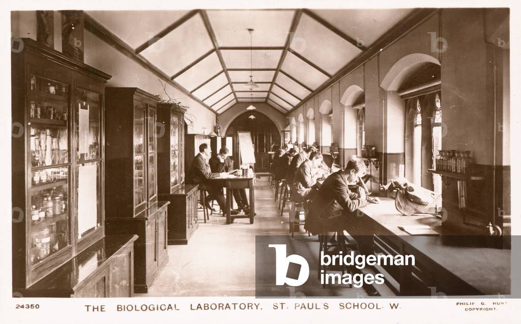 The biological laboratory of St Paul's School (b/w photo)