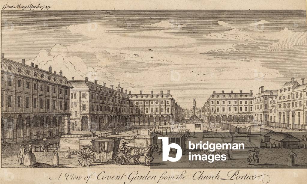 A view of Covent Garden, London, from the Church portico (engraving)