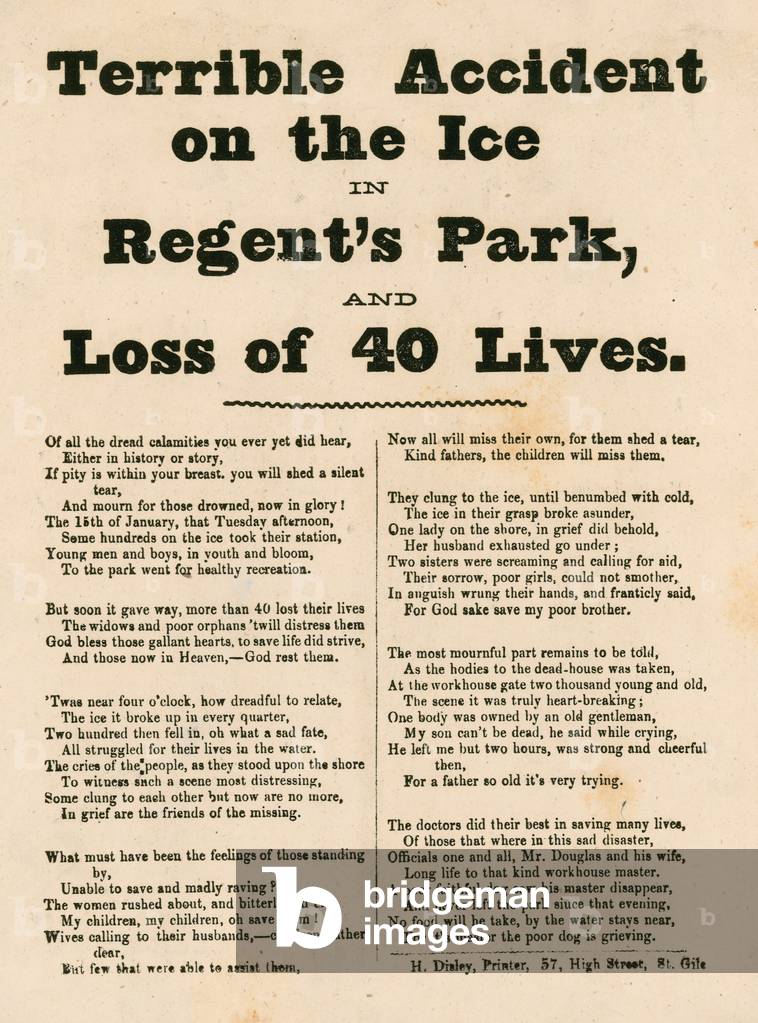 Terrible accident on the ice at Regent's Park, London (engraving)