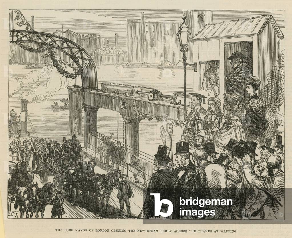 The Lord Mayor of London opening the new steam ferry across the Thames at Wapping (engraving)