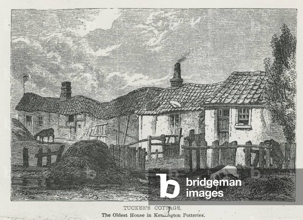 Tucker's Cottage, the oldest house in Kensington Potteries (engraving)