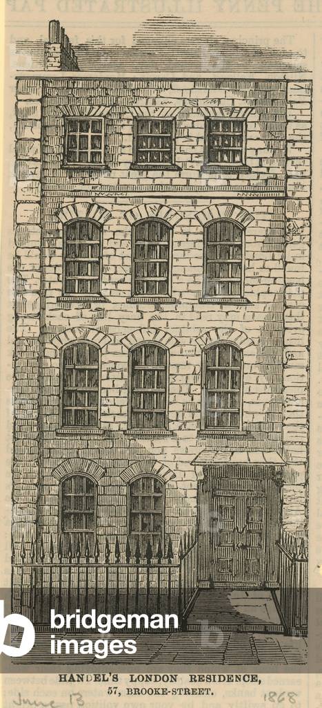 Handel's London Residence, 57 Brooke Street (engraving)
