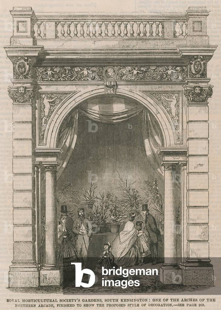 Royal Horticultural Society's gardens, South Kensington: one of the arches of the northern arcade (engraving)