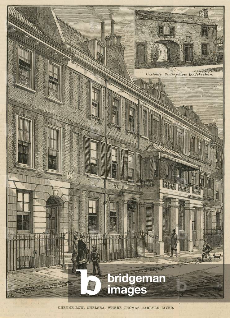 Cheyne Row where Thomas Carlyle once lived (engraving)