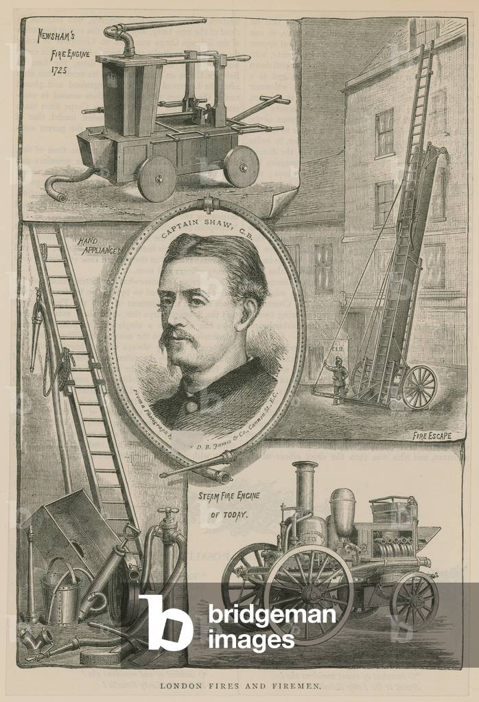 London fires and firemen (engraving)