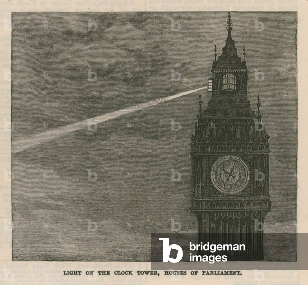 Light of the Clock Tower light, Houses of Parliament (engraving)