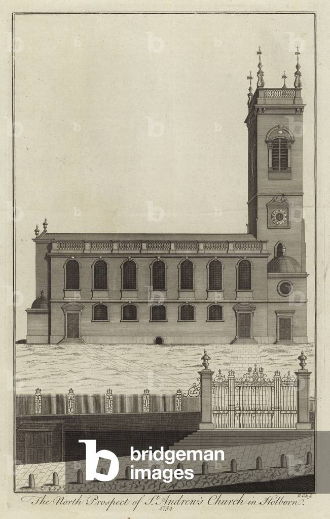 The North Prospect of St Andrew's Church in Holborn (engraving)
