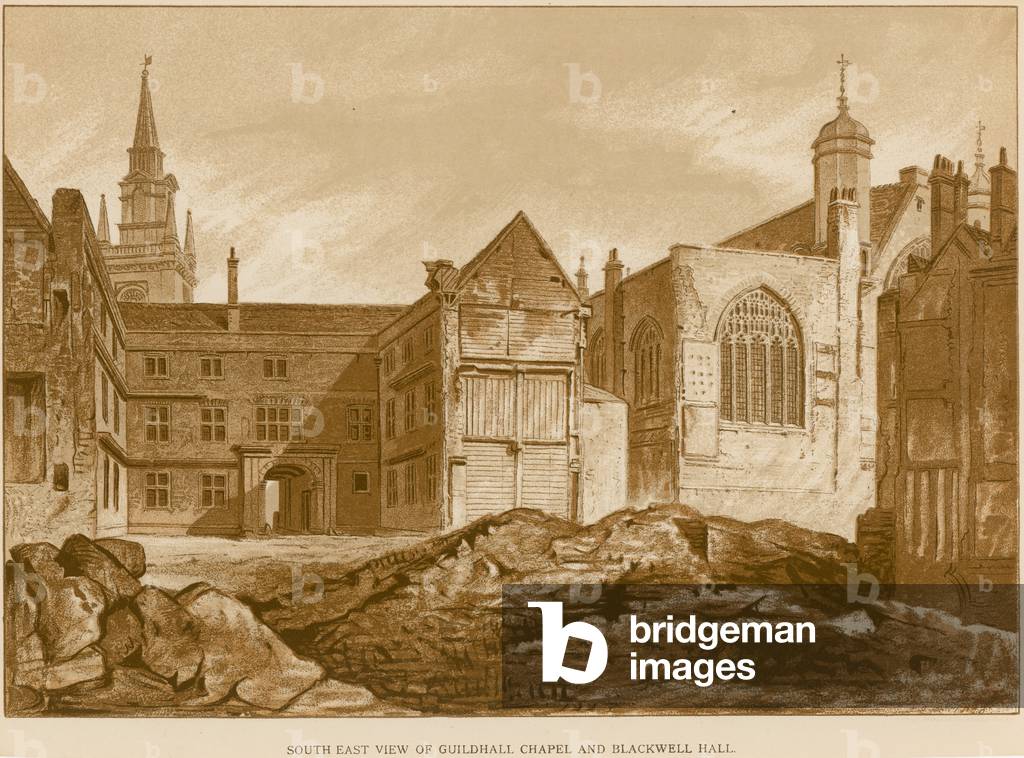 South east view of Guildhall Chapel and Blackwell Hall, London (engraving)