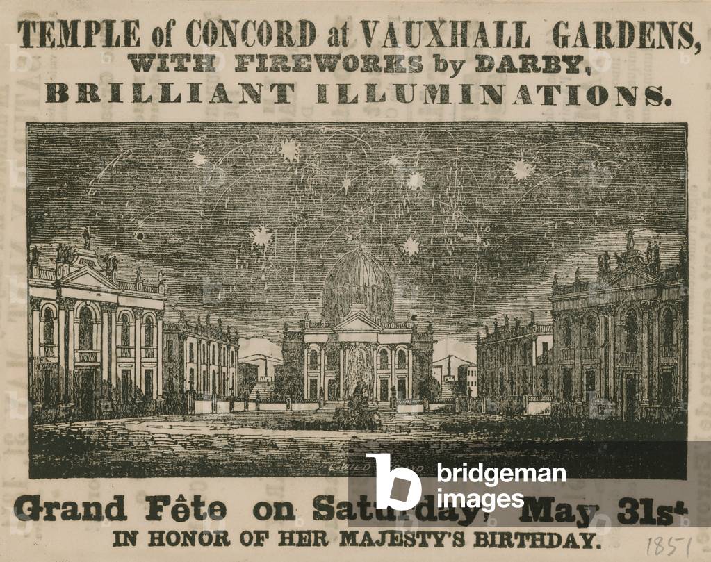 Advert for Grand Fete at the Temple of Concord, Vauxhall Gardens (engraving)