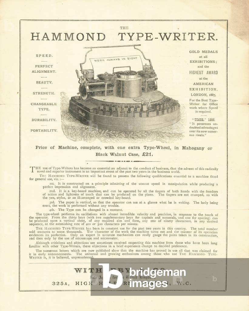 The Hammond Type-Writer from Wetherby & Co, High Holborn, London (engraving)