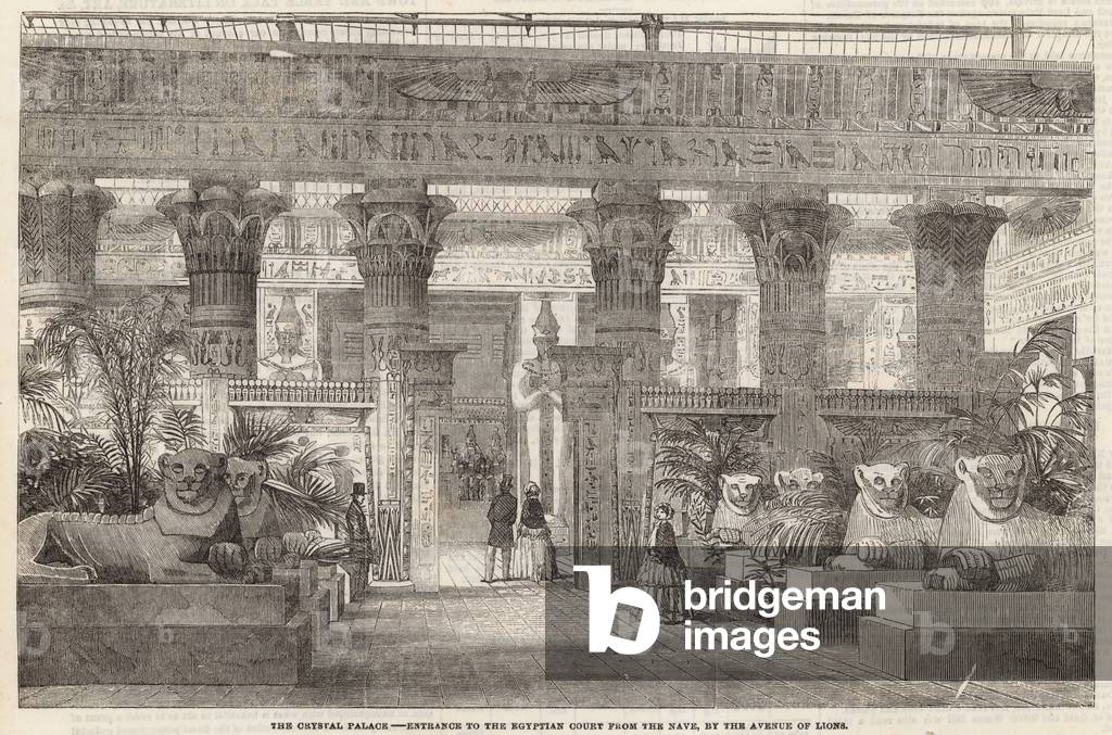 The Crystal Palace: Entrance to the Egyptian Court from the Nave by the Avenue of Lions (engraving)