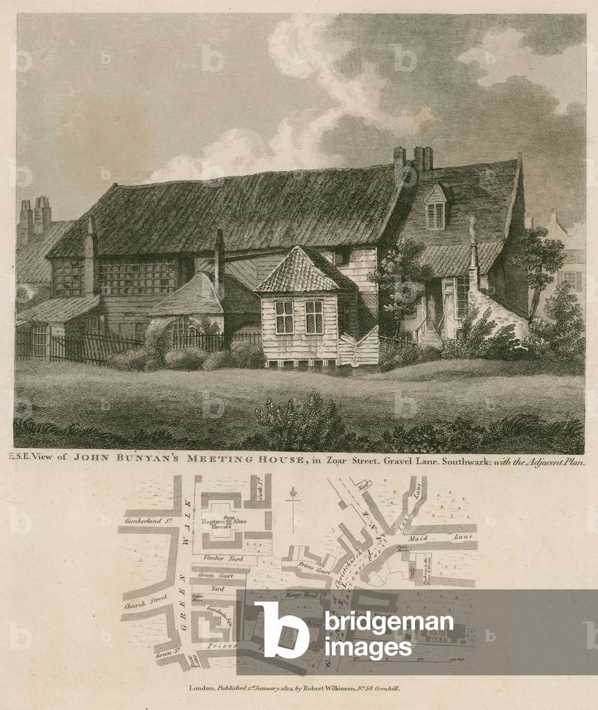 John Bunyan's meeting house, Zoar Street, Gravel Lane, Southwark (engraving)