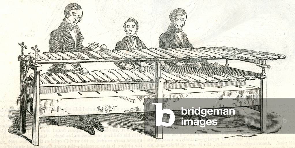 Rock music.  Demonstrated in Bond Street in 1842 (engraving)