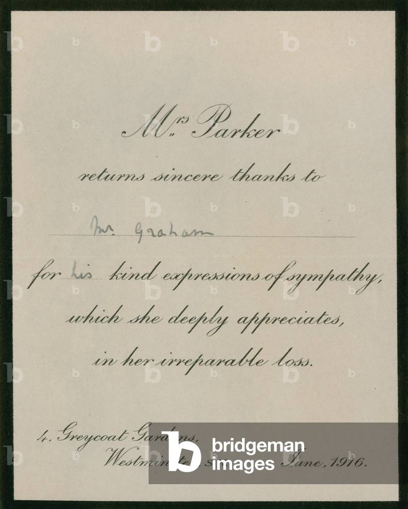 Mrs Parker returns sincere thanks to Mr Graham (engraving)
