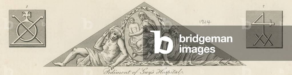 Pediment of Guy's Hospital, London (engraving)