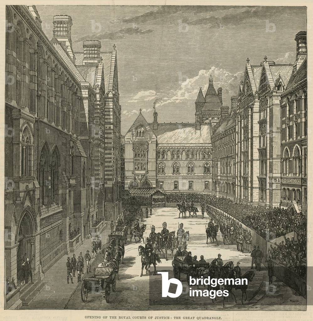 Opening of the Royal Courts of Justice: The great quadrangle (engraving)