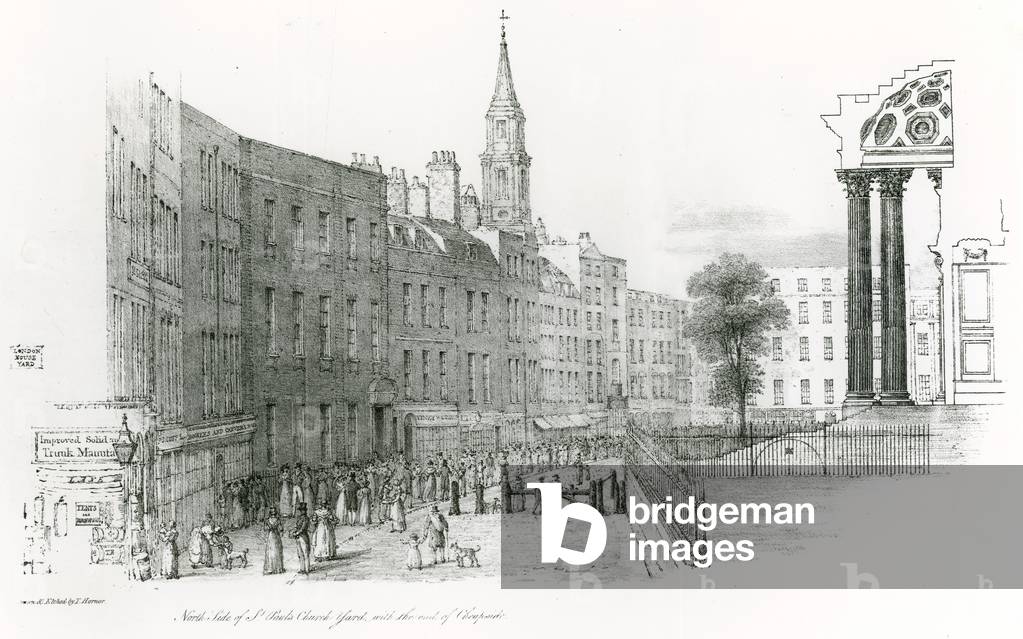 North side of St Paul's Cathedral, London, church yard with the end of Cheapside (engraving)