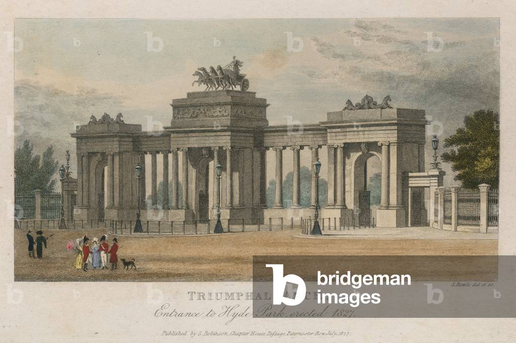 Triumphal Arch, entrance to Hyde Park Corner, London, erected 1827 (coloured engraving)