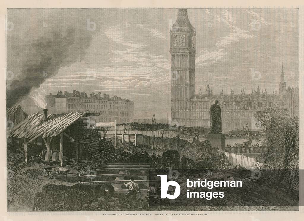 Metropolitan District Railway works at Westminster (engraving)