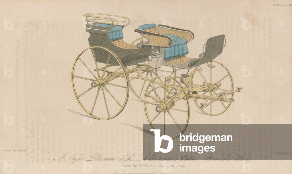 A light Phaeton with Ackermann's patent moveable axles (coloured engraving)
