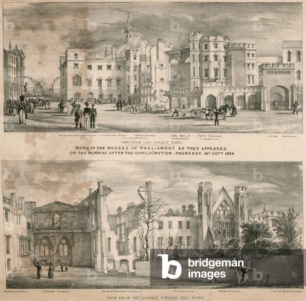 Ruins of the Houses of Parliament as they appeared on the morning after the conflagration (engraving)