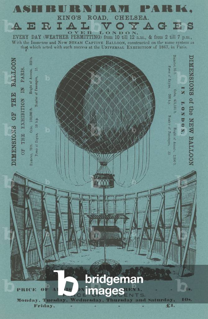 Advertisement for aerial voyages (engraving)