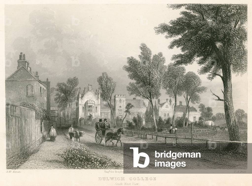 Dulwich College, London, south west view (engraving)