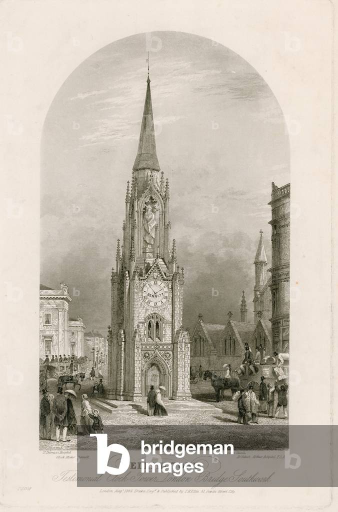 Wellington's Testimonial Clock Tower, London Bridge, Southwark (engraving)