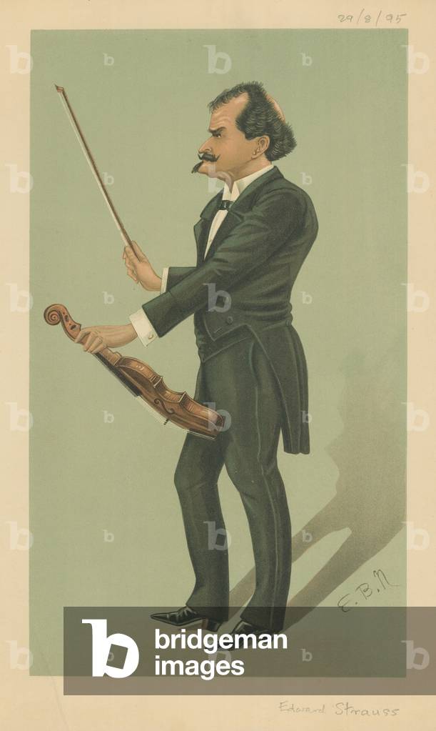 Herr Eduard Strauss, 29 August 1895, Vanity Fair cartoon (colour litho)