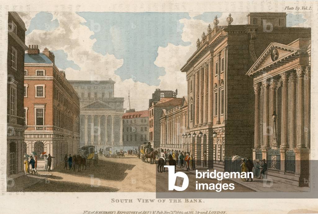 Bank of England, West Wing added (coloured engraving)