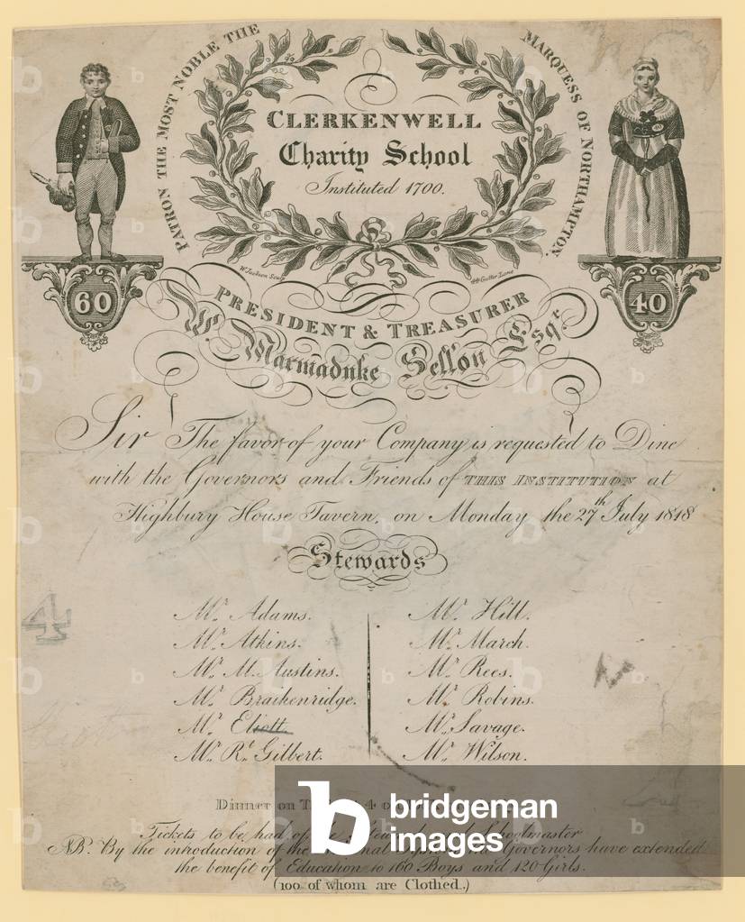 Invitation to the dinner of the Clerkenwell Charity School (engraving)