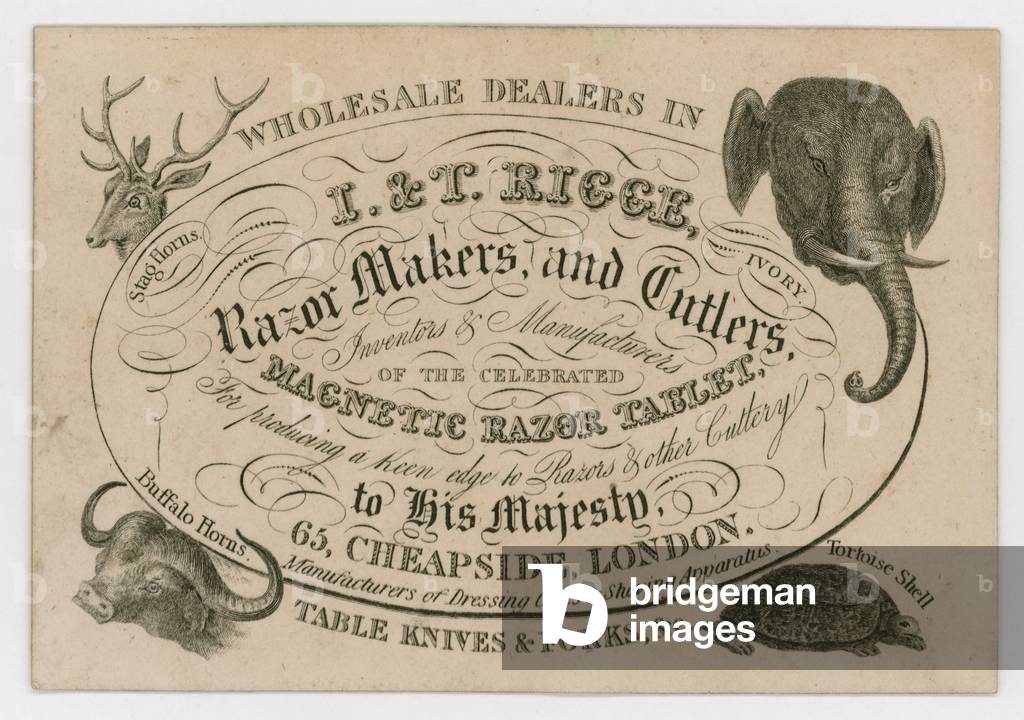I & T Rigge, Razor Makers and Cutlers, trade card (engraving)