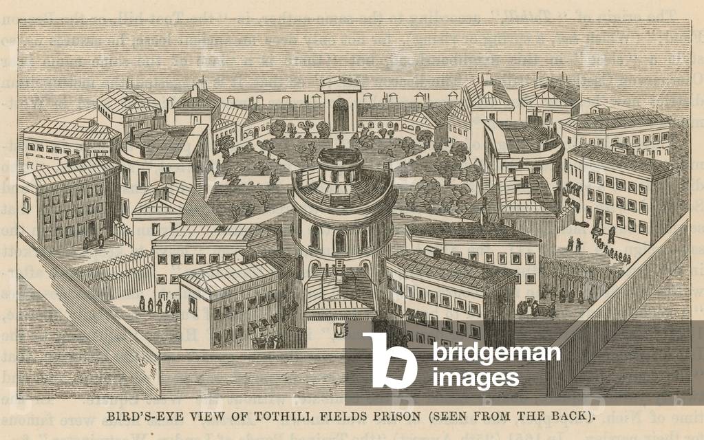 Bird's eye view of Tothill Fields Prison (engraving)
