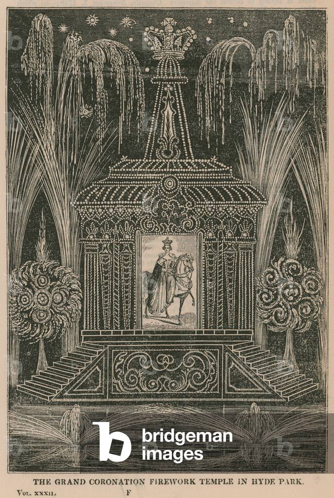 The Grand Coronation firework temple in Hyde Park (engraving)