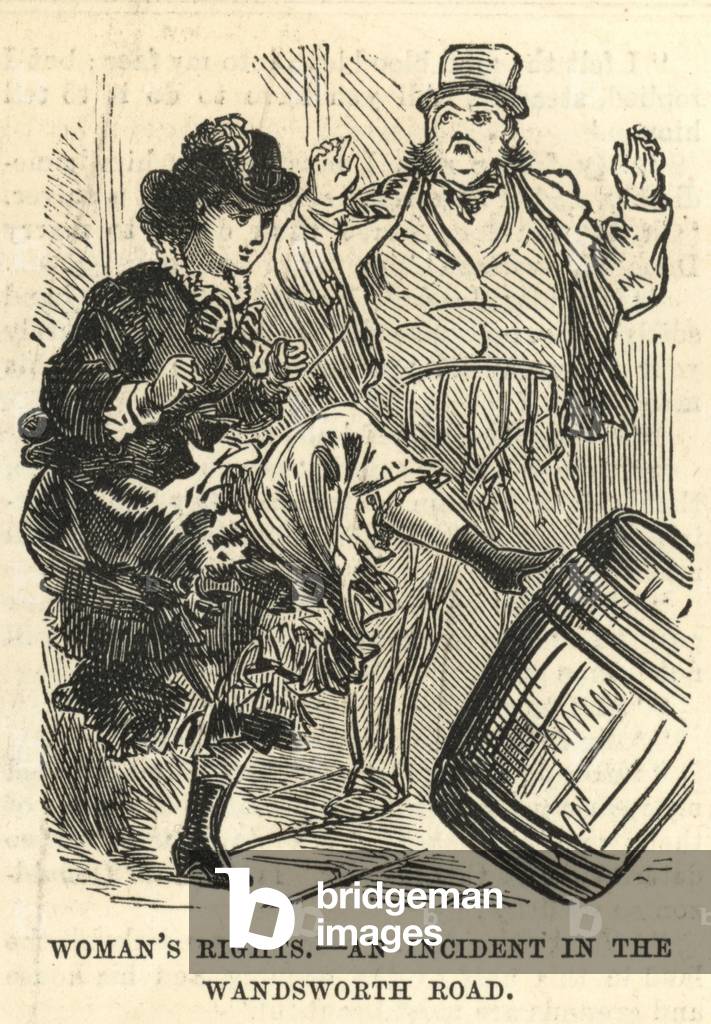 Woman's Rights; an incident in the Wandsworth Road (engraving)