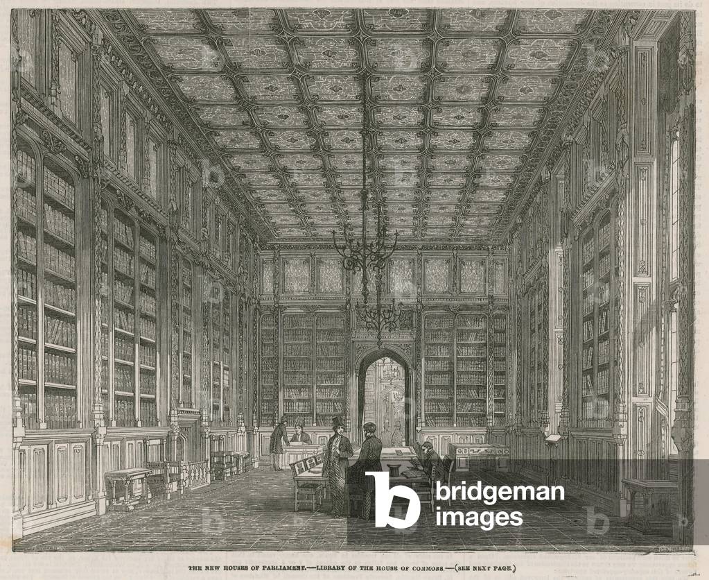 The new Houses of Parliament - the Library of the House of Commons (engraving)